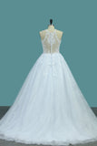 Tulle & Lace Wedding Dresses Scoop A Line With Applique Sweep Train
