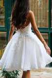 A Line V Neck Ivory Appliques Beads Homecoming Dresses Short Wedding Dresses SJS15041