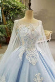 Tulle Tiffany Blue Wedding Dresses Lace Up With Appliques And Beads Scoop Neck