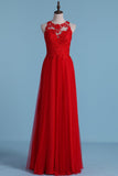 Scoop Chiffon With Applique A Line Sweep Train Prom Dresses