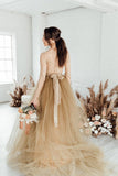 Deep V Neck Long Sleeve Lace Wedding Dress Princess Bridal Gown