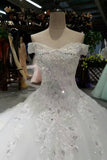 Off The Shoulder Wedding Dresses A Line With Beading And Applique Lace Up Back