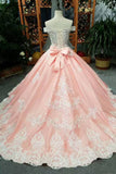 Elegant Off The Shoulder Ball Gown Wedding Dresses Lace Up With Appliques And Crystals