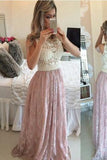 Pink Prom Gowns Lace Evening Dresses Beading Long Beautiful Pink Formal Dress JS754