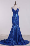 Mermaid Spaghetti Straps Prom Dresses With Applique Sequins