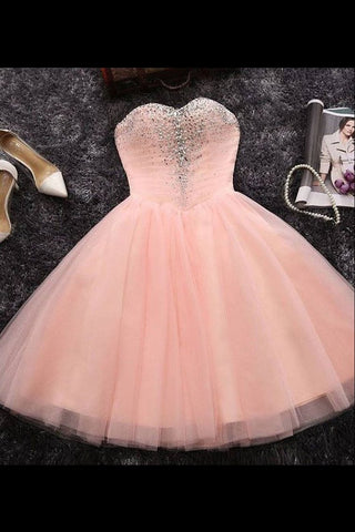 Sweetheart Homecoming Dresses A Line Tulle With Beads Above Knee Length
