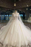 Luxurious High Neck Wedding Dresses Tulle With Sequins Beads Crystals Lace Up