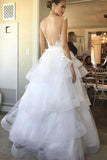 New Arrival Sexy A-Line V-Neck Sleeveless Backless White Tulle Wedding Dress