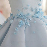 Sky Blue A-line Scoop Neck Satin Tulle Short Flowers Original Mini Dress Homecoming Dress