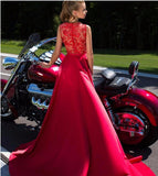 New A-Line Appliques Beads Floor Length Deep V-Neck Red Sexy Elegant Prom Dresses UK JS484