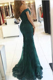 Elegant Emerald Green Off Shoulder Lace Mermaid Beads Sweetheart Prom Dresses UK JS412