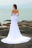 Sheath Straps Beading Long Halter Chiffon Slit Sweetheart Beach Wedding Dresses JS560