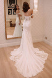 Sheath Off-the-Shoulder White Mermaid Chiffon Lace Appliques Beach Wedding Dresses UK JS328