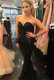 Sequin Court Train Black Sweetheart Strapless Sleeveless Mermaid Gorgeous Prom Dresses JS253