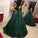A-Line V-Neck Open Back Dark Green Sequin Luxury Lace up Long Prom Dresses JS125