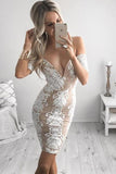 Tight Off-the-Shoulder V Neck Lace Short Satin Homecoming Dress with Appliques JS660