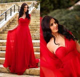 Long Elegant Chiffon A-Line One Shoulder Simple Red Sweetheart Backless Pleat Prom Dresses UK JS315