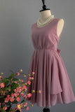 A Line Backless Dusty Rose Homecoming Dresses Scoop Chiffon Short Bridesmaid Dresses JS829