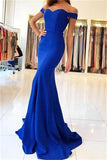 Royal Blue Long Mermaid Off the Shoulder Sweetheart Satin Pretty Prom Dresseses JS90