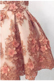 Cute A-line Deep-V Neck Lace Appliqued Short Prom Dress Beads Homecoming Dresses JS617