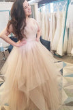 Elegant A Line V Neck Spaghetti Straps Ball Gown Multi LayerTulle Prom Dresses JS800