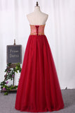 A Line Sweetheart Tulle With Beading Floor Length Prom Dresses