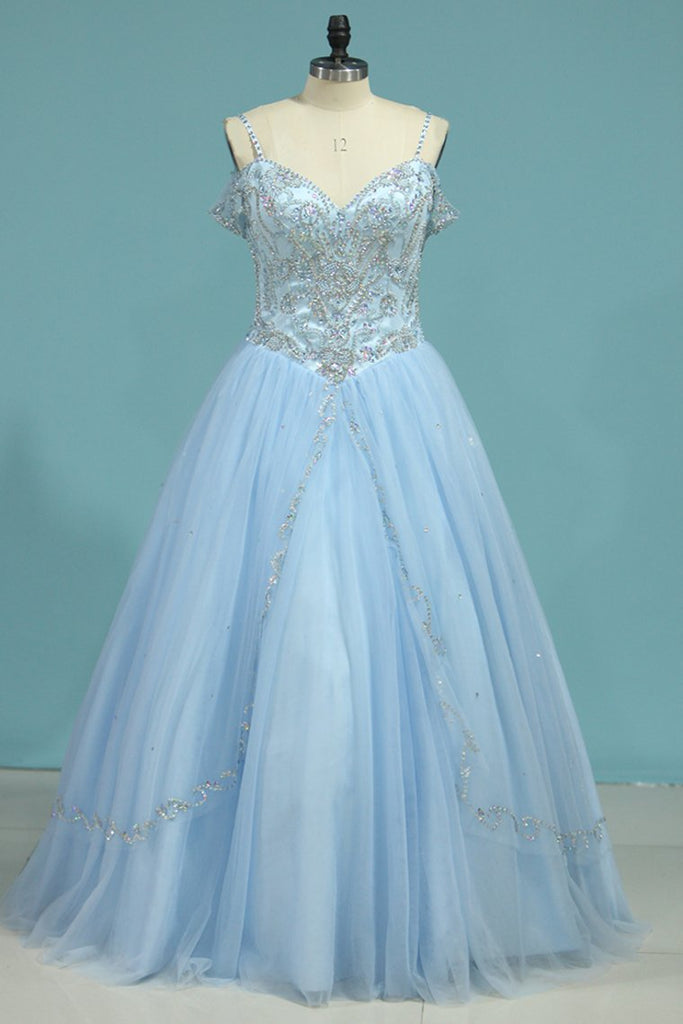 New Arrival Spaghetti Straps Tulle With Beading Quinceanera Dresses