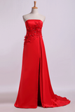 Strapless Prom Dresses Column Sweep Train With Beading
