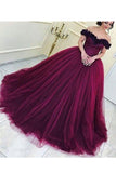 Ball Gown Off The Shoulder Prom Dresses Tulle With Handmade Flowers