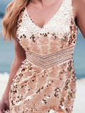 Sexy Mermaid Sequin V Neck Prom Dresses for Women V Back Pink Party Dresses SJS15340