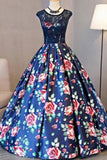Ball Gown Scoop Lace Floral Print Floor-Length Chic Prom Dress Evening Dress