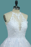 Tulle & Lace Wedding Dresses Scoop A Line With Applique Sweep Train