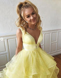 A Line Yellow Multi-layered Polka Dot Organza Prom Dresses Long Sweet 16 SJS20388