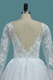 A Line Open Back Long Sleeves Scoop Wedding Dresses Tulle With Applique