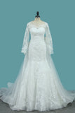 Tulle Long Sleeves Mermaid Wedding Dresses With Applique Court Train Detachable