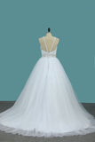 A Line Wedding Dress Halter Beaded Straps And Waistline Tulle Pleated Bodice