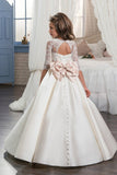 New Arrival Scoop With Beading&Appliques Satin Mid-Sleeves Flower Girl Dresses