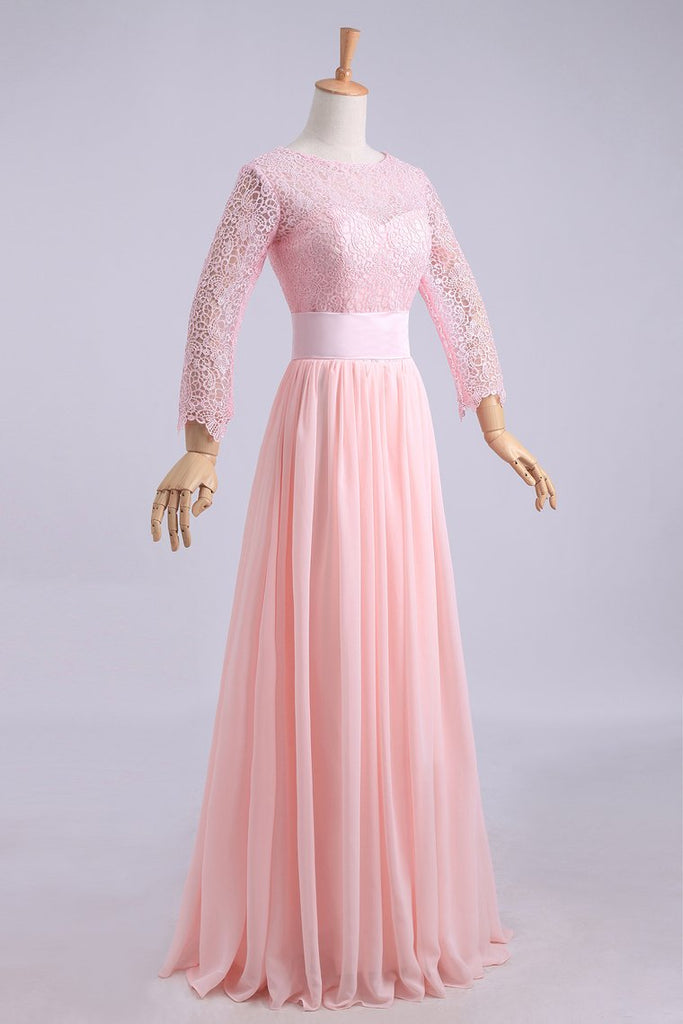 Bridesmaid Dresses A-Line Scoop Lace And Chiffon Floor-Length