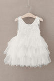 Cute Round Neck White Flower Girl Dresses Open Back Tulle Wedding Party Dresses SJS15136