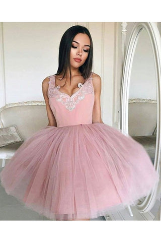 Homecoming Dresses Straps Tulle With Applique Short/Mini