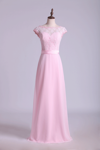 Cap Sleeve Chiffon & Lace Bridesmaid Dresses A-Line Floor-Length New