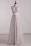 Scoop Prom Dresses A Line Tulle Floor Length