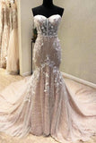 Gorgeous Sweetheart Mermaid Lace Appliqued Wedding Dresses Strapless Bridal SJSPJ18HD74