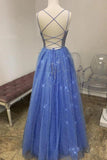 Sparkly A Line Spaghetti Straps Tulle Prom Dresses Beaded Long Evening SJS20472