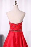 Sweetheart Prom Dress A-Line Lace Bodice With Satin Skirt Floor-Length Beaded