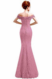 Elegant Lace Prom Dresses Mermaid Lace Up Back Floor Length