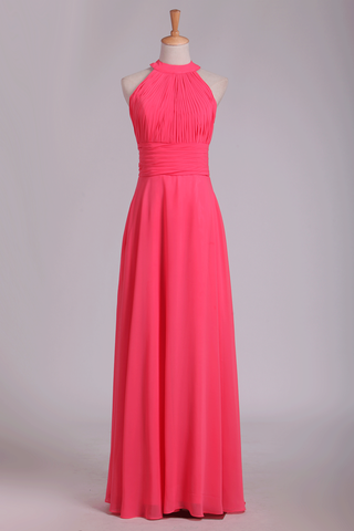 Scoop A Line Ruched Bodice Bridesmaid Dresses Chiffon Floor Length