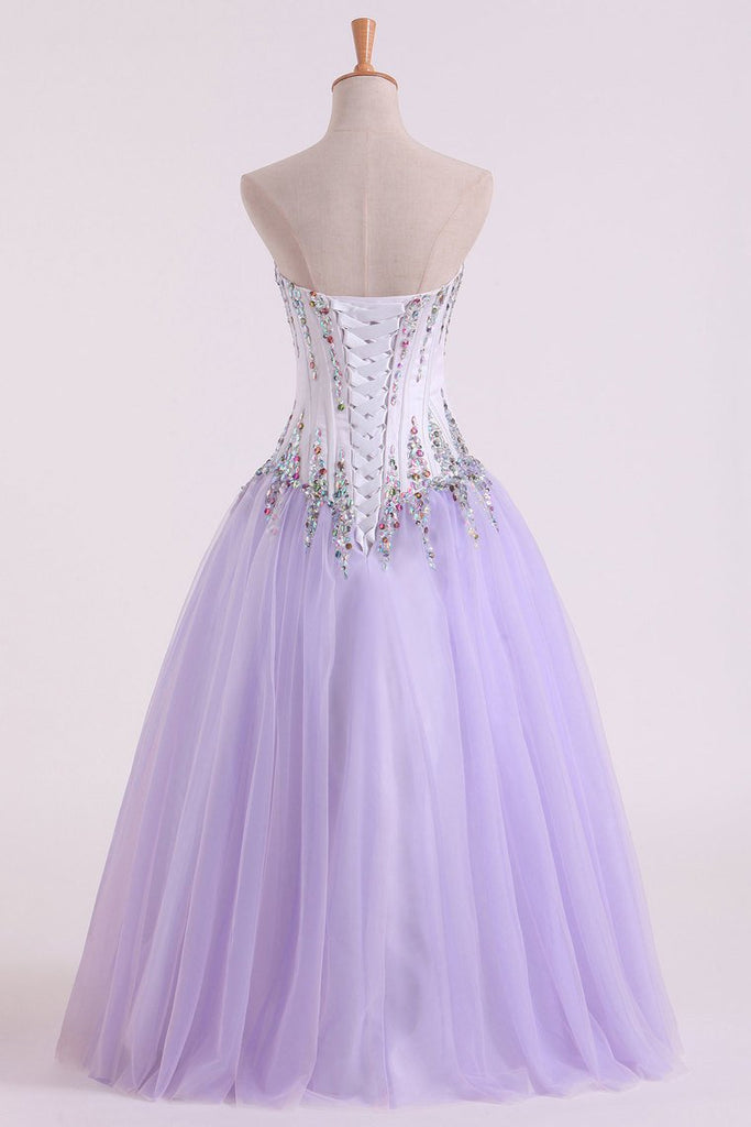 Tulle Sweetheart Beaded Bodice Ball Gown Quinceanera Dresses Floor Length