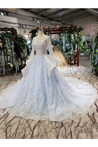 Ball Gown Wedding Dresses Scoop Long Sleevs Top Quality Appliques Tulle Beading