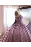 Ball Gown Off The Shoulder Tulle Quinceanera Dress With Lace Appliques Puffy Prom SJSP3HM7KB3